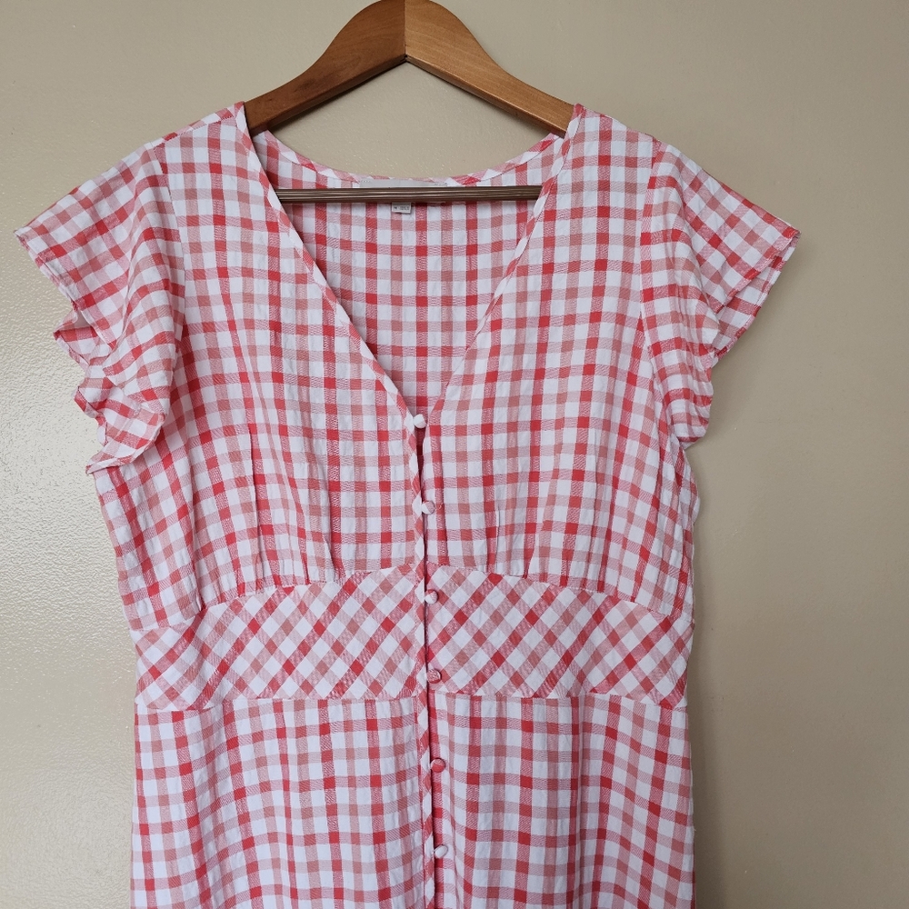 Ann Taylor LOFT Red & White Gingham Plaid Maxi Dress 14 Cottagecore Tomato Girl - Picture 2 of 11